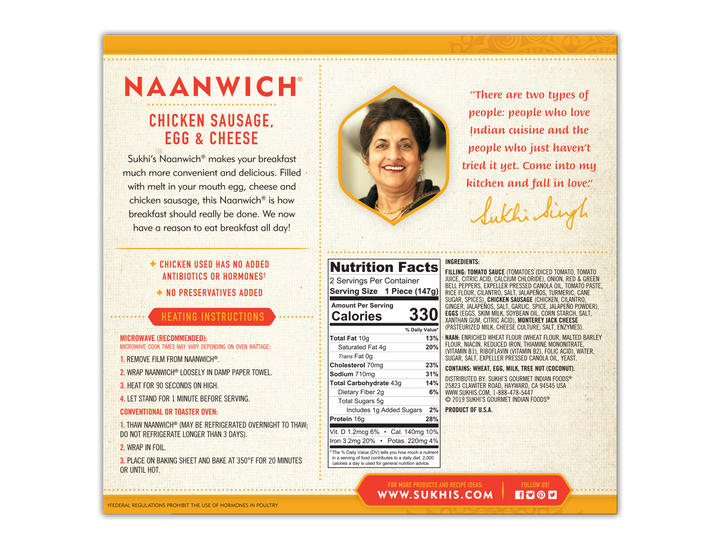 Chicken Sausage, Egg and Cheese Breakfast Naanwich | Nutrition Facts
