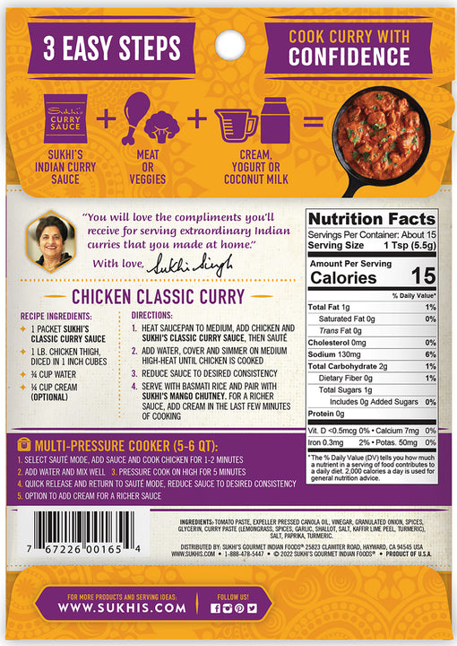 Sukhi's Classic Curry Indian Sauce | Nutrition Facts