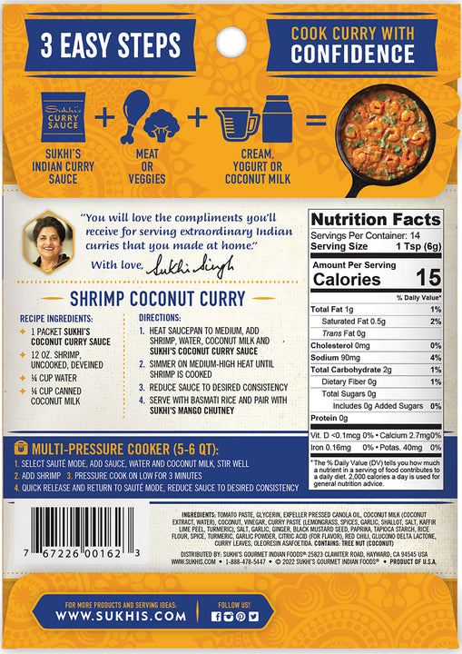 Sukhi's Coconut Curry Indian Sauce | Nutrition Facts