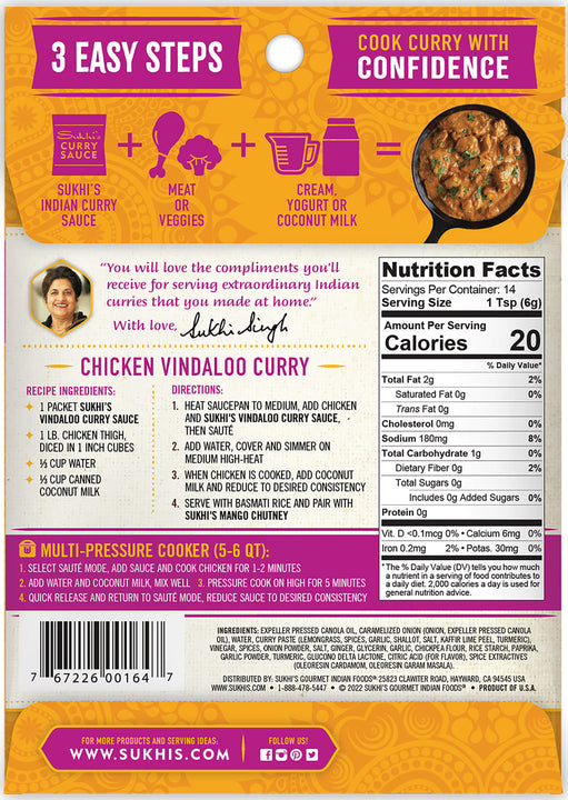 Sukhi's Chicken Vindaloo Indian Curry Sauce | Nutrition Facts