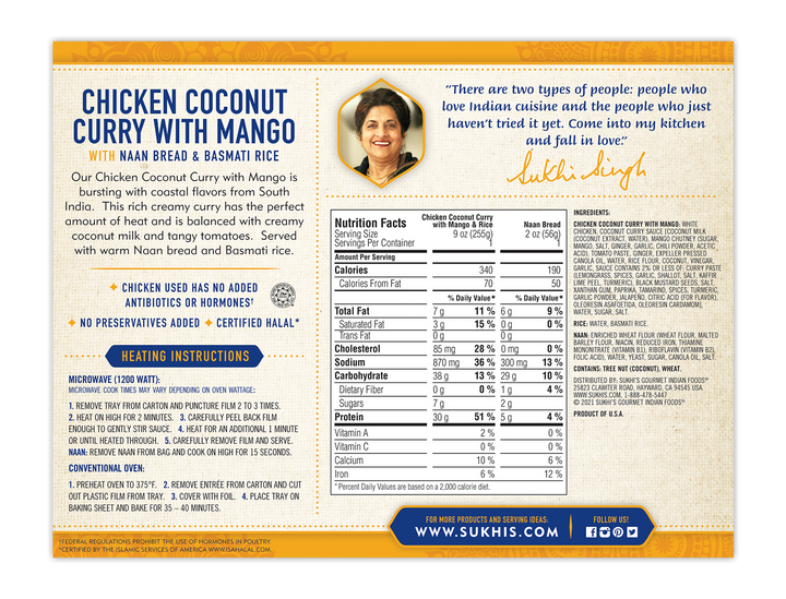 Sukhi's Chicken Coconut Curry With Mango | Nutrition Facts