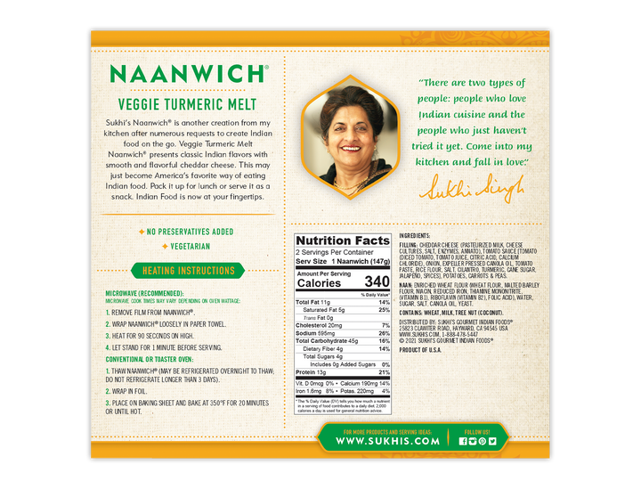 Sukhi's Veggie Turmeric Melt Naanwiche | Nutrition Facts