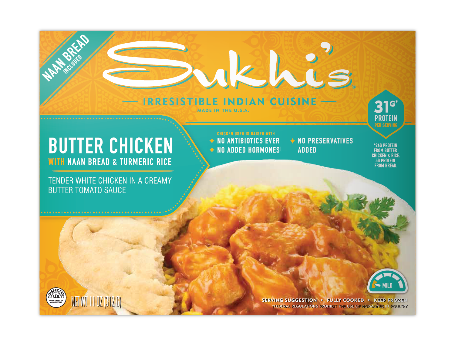 Sukhi Rode Butter Chicken And Naan And Rice