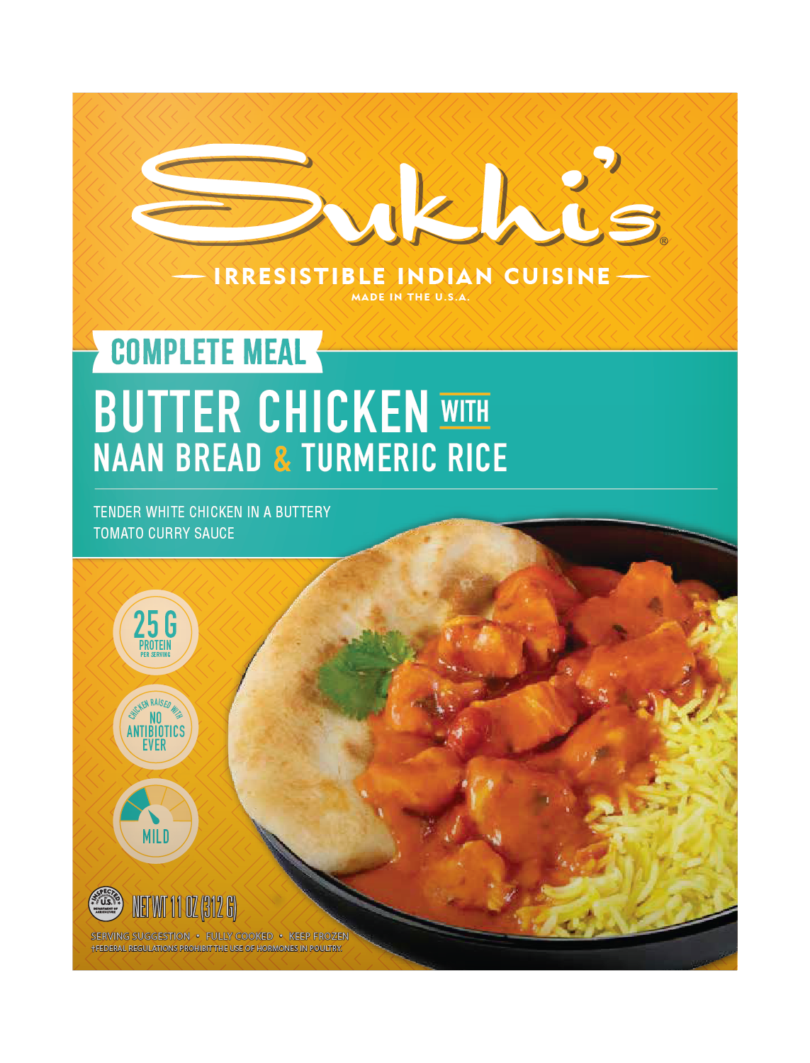 Butter Chicken Curry Frozen Meal with Naan & Turmeric Rice