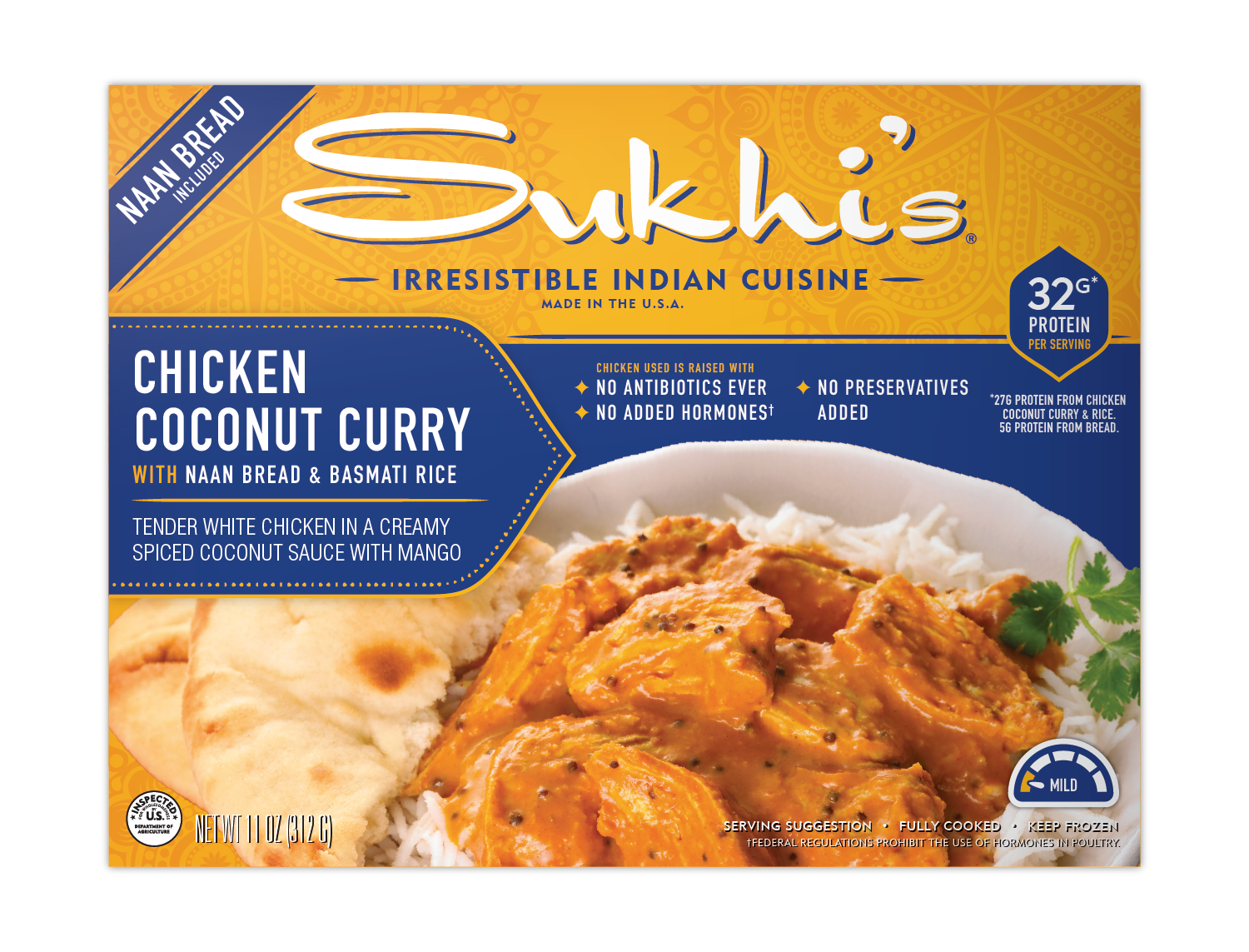 Chicken Coconut Curry Frozen Meal with Naan & Basmati Rice