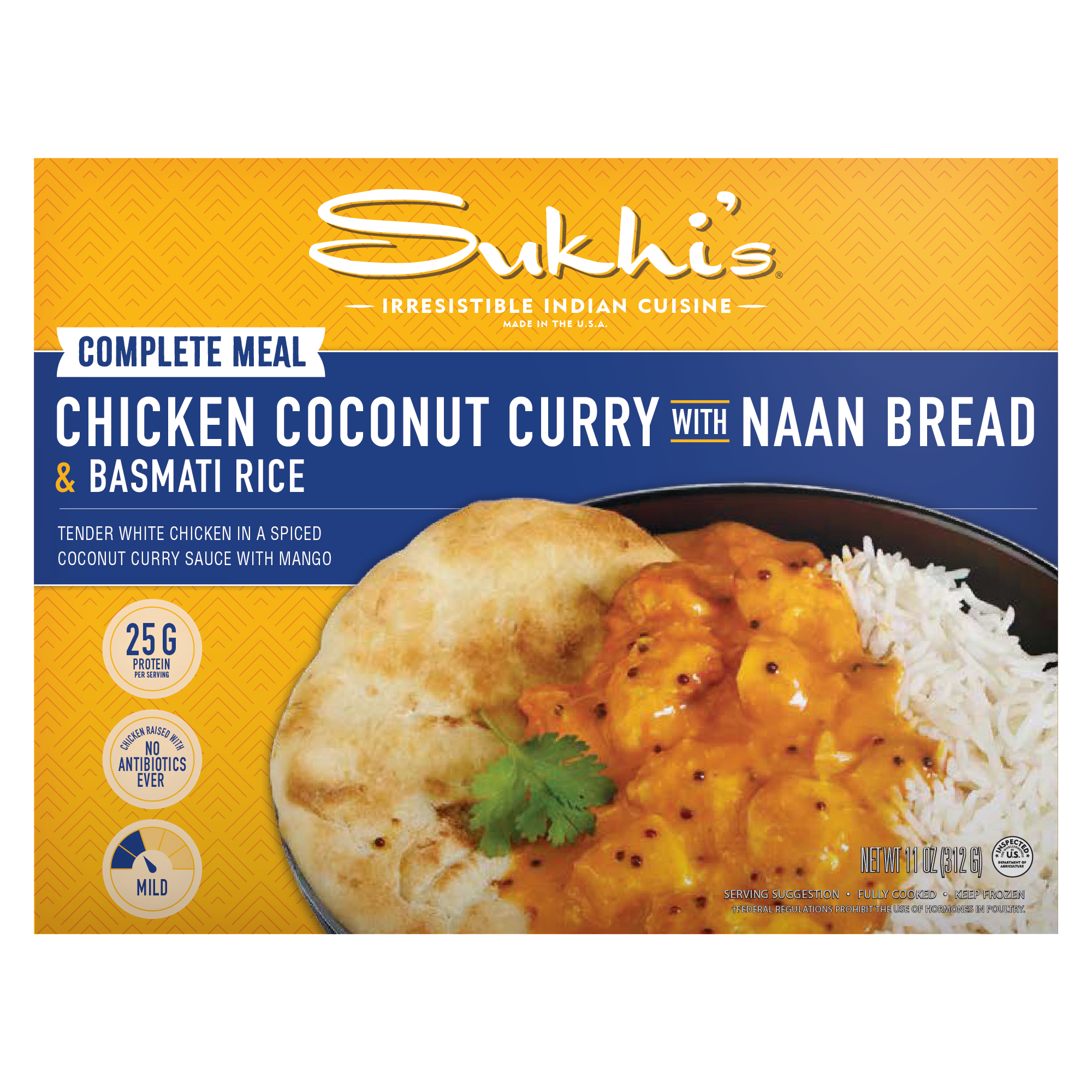 Chicken Coconut Curry Frozen Meal with Naan & Basmati Rice