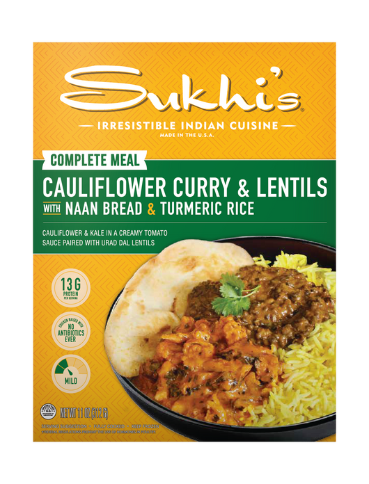 Cauliflower Curry & Lentils Frozen Meal with Naan & Turmeric Rice