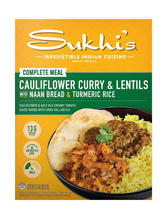 Cauliflower Curry & Lentils Frozen Meal with Naan & Turmeric Rice