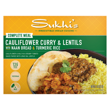 Load image into Gallery viewer, Cauliflower Curry &amp; Lentils Frozen Meal with Naan &amp; Turmeric Rice
