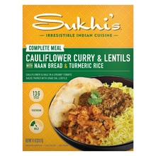 Load image into Gallery viewer, Cauliflower Curry &amp; Lentils Frozen Meal with Naan &amp; Turmeric Rice
