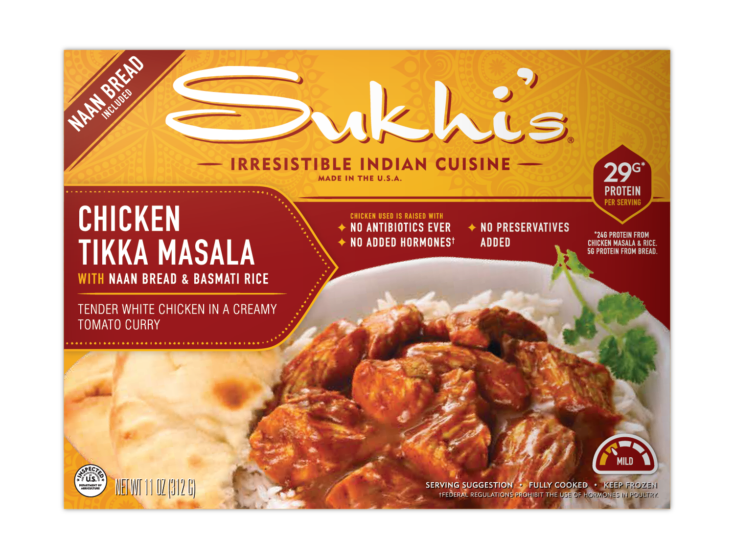 Chicken Tikka Masala Curry Frozen Meal with Naan & Basmati Rice