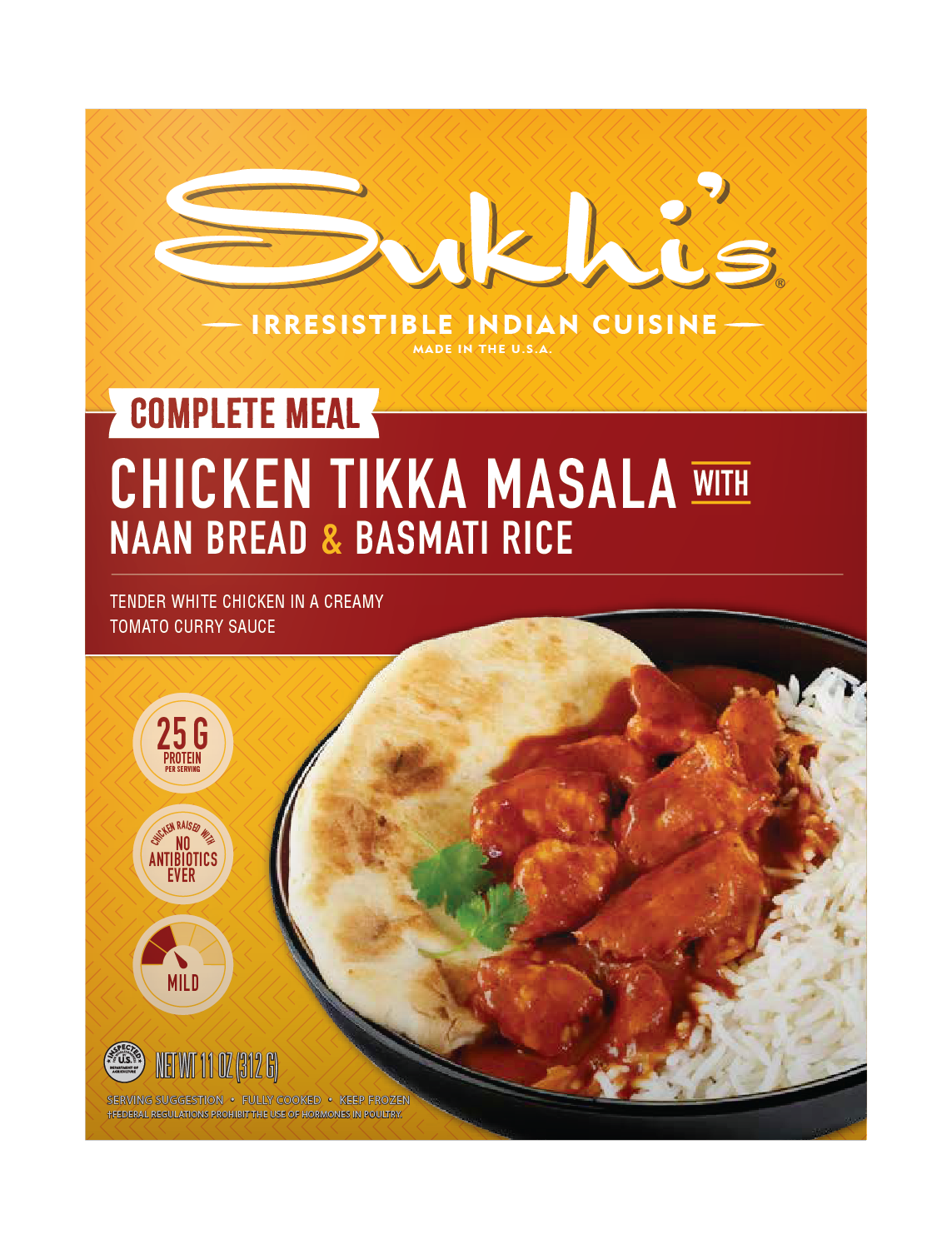 Chicken Tikka Masala Curry Frozen Meal with Naan & Basmati Rice
