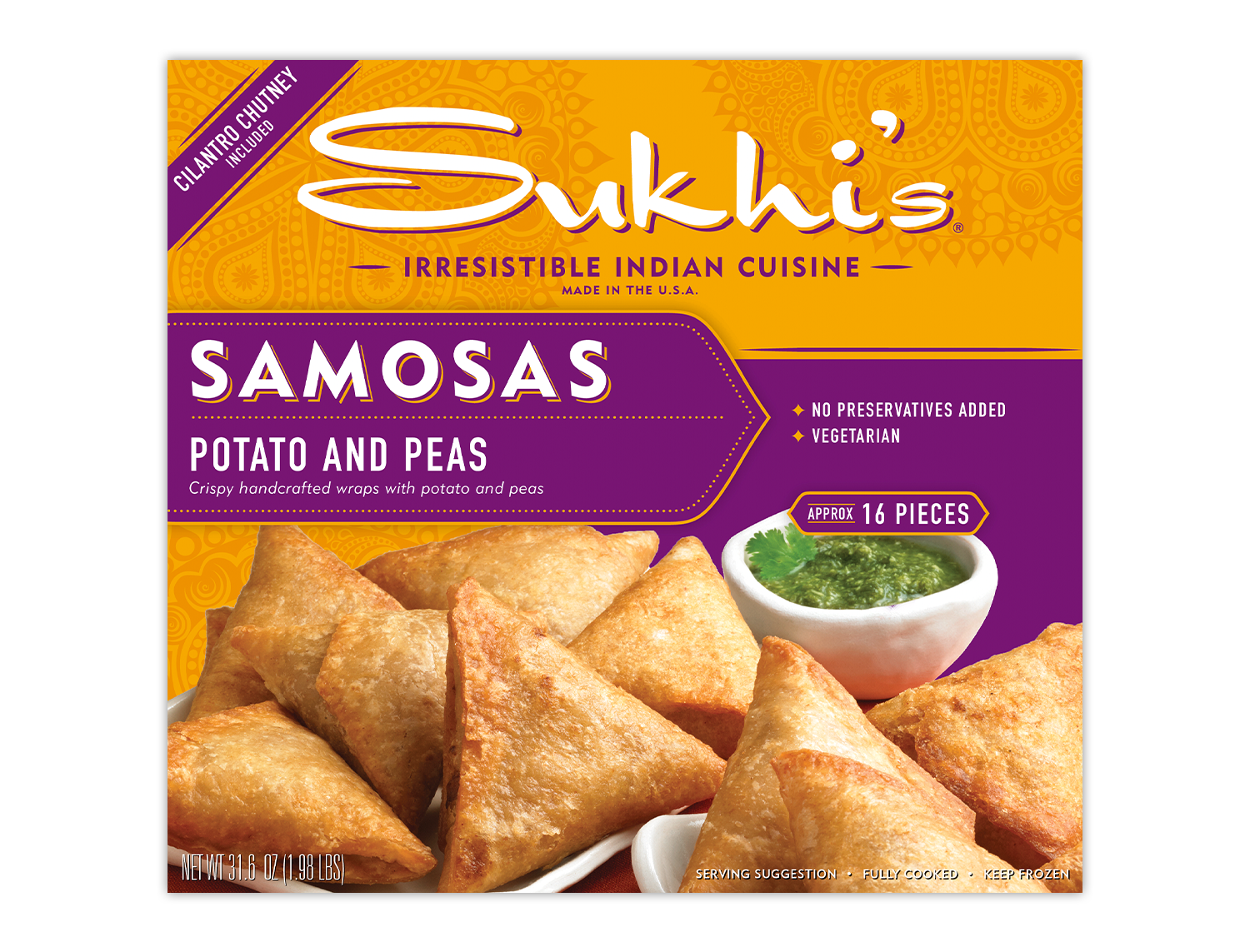 Potato & Pea Samosas with Cilantro Chutney - Family Size