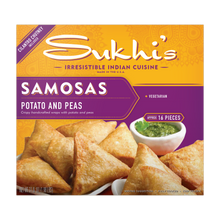 Load image into Gallery viewer, Potato &amp; Pea Samosas with Cilantro Chutney - Family Size
