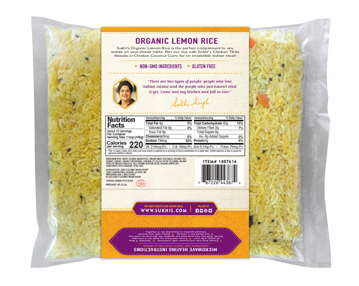 Sukhi Rice Organic Lemon Rice - Family Size 3lbs – Sukhi's Gourmet Indian Foods