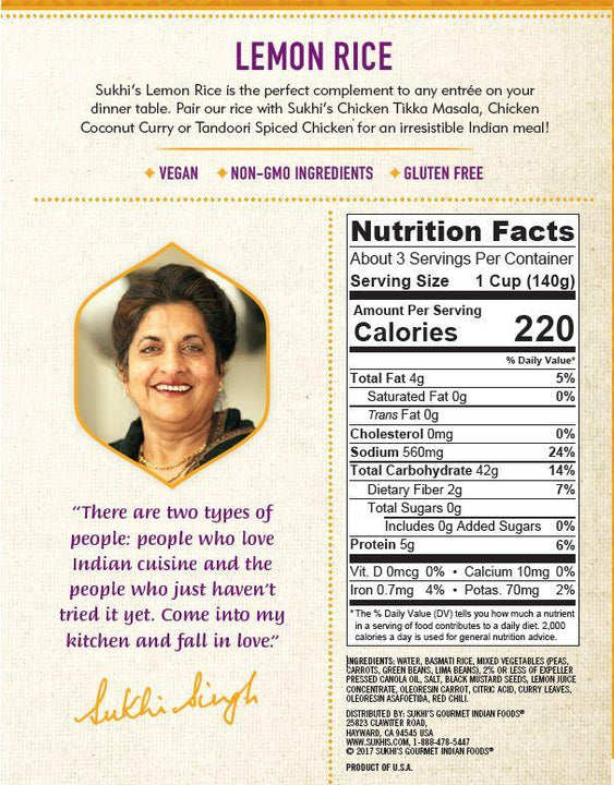 Sukhi Rice Tangy Lemon Rice by Sukhi's - Order Today! – Sukhi's Gourmet Indian Foods