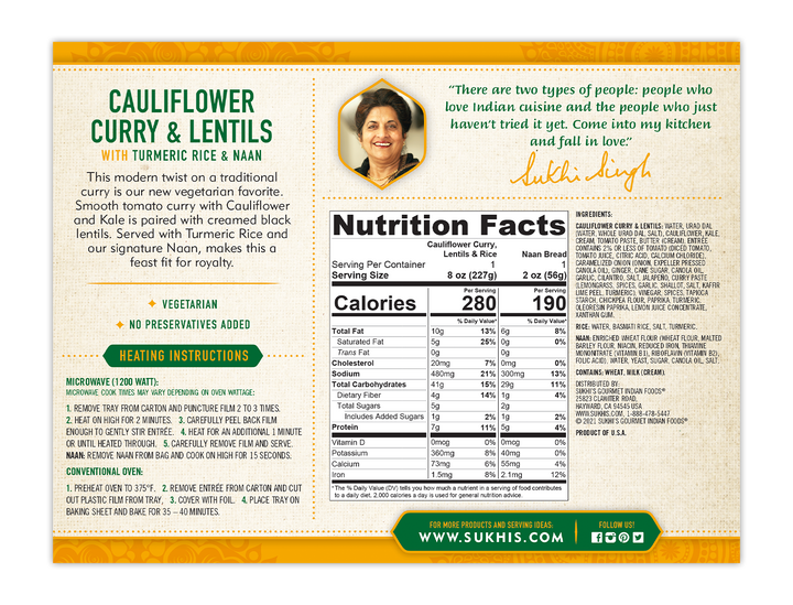 Sukhi's Cauliflower and Curry Lentils | Nutrition Facts